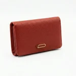 Celine Paris Grained Leather Small Flap Wallet – Terracotta Red with Gold Hardware