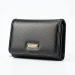 Simple & Classic Women’s Tri-Fold Wallet – Black Faux Leather Compact Purse with Gold Hardware